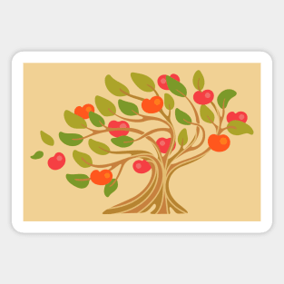 A WINDY DAY IN THE APPLE ORCHARD Ripe Fruit Tree in Bright Warm Autumn Green Red Orange Brown Beige - UnBlink Studio by Jackie Tahara Magnet